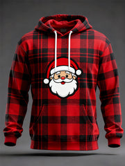 Men's Christmas Red Plaid Santa Claus Print Hoodie