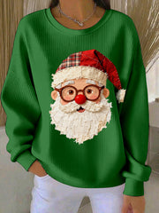 Women's Vintage Christmas Santa Patchwork Art Sweatshirt