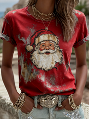 Women's Santa Claus Printed Casual T-shirt