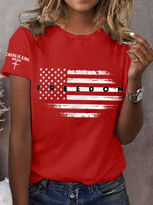 Women's Freedom USA Flag Print Tee
