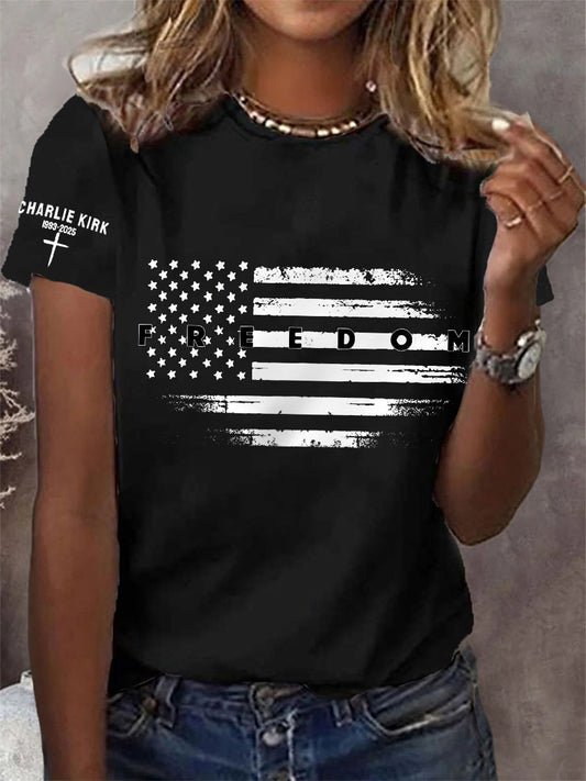 Women's Freedom USA Flag Print Tee