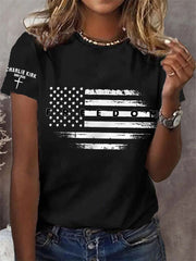 Women's Freedom USA Flag Print Tee