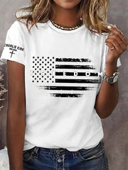 Women's Freedom USA Flag Print Tee