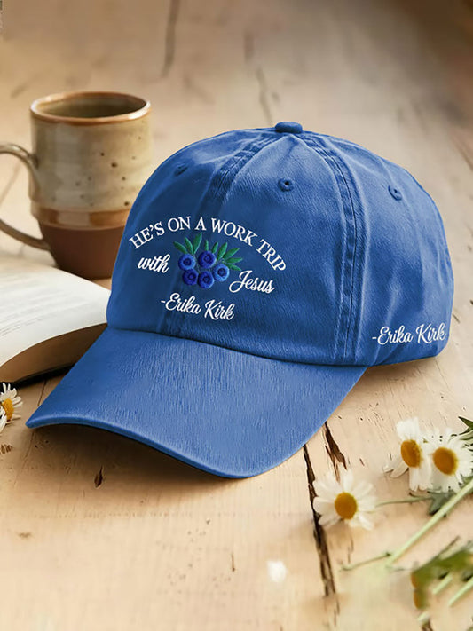 He's On A Work Trip With Jesus Printed Casual Unisex Hat.