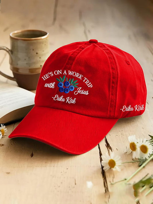 He's On A Work Trip With Jesus Printed Casual Unisex Hat.