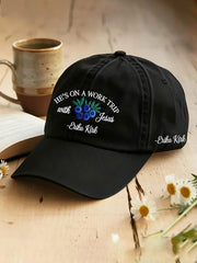 He's On A Work Trip With Jesus Printed Casual Unisex Hat.