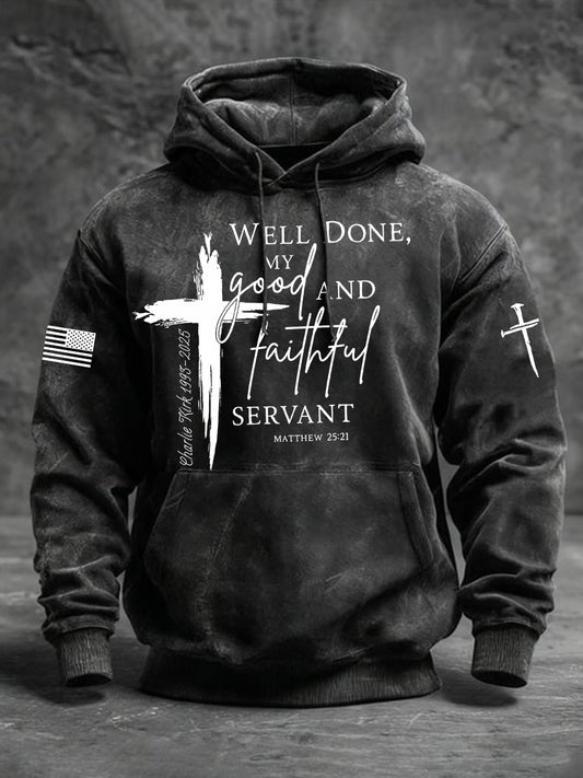 Men's Well Done Good And Faithful Servant Charlie Kirk Oversized Drop-Shoulder Hoodie With Pockets