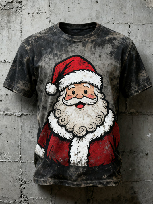 Men's Vintage Christmas Santa Claus Print Casual Tee