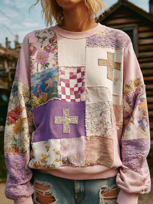 Women's Floral Cross Print Casual Hoodie