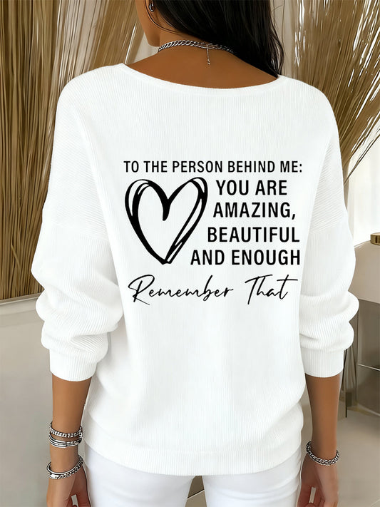 Women's Dear Person Behind Me You Matter Printed V-Neck Ribbed Top